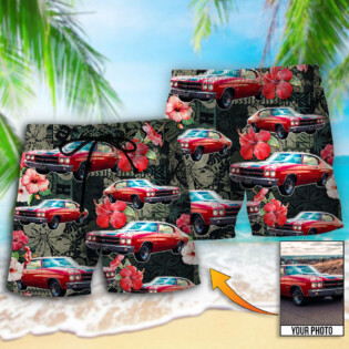 Muscle Car Tropical Leaf Custom Photo - Beach Short - Owl Ohh - Owl Ohh