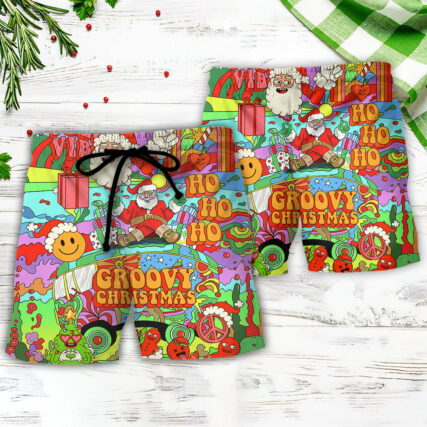 Christmas Hippie Santa Bus Peace - Beach Short - Owl Ohh - Owl Ohh