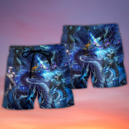Dragon Blue Skull Fire Lightning Art Style - Beach Short - Owl Ohh - Owl Ohh