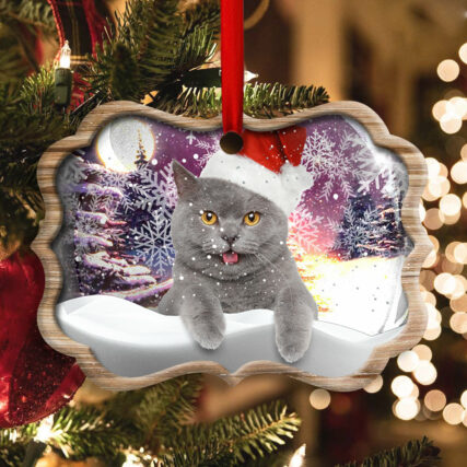Christmas Cat Snowy Day - Horizontal Ornament - Owl Ohh - Owl Ohh