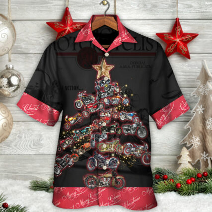 Christmas Motorcycle Tree Retro Style - Hawaiian Shirt - Owl Ohh for men and women, kids - Owl Ohh