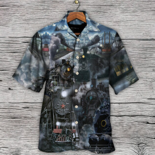 Train Emerging From A Cloud Of Steam In The Middle Night - Hawaiian Shirt - Owl Ohh - Owl Ohh