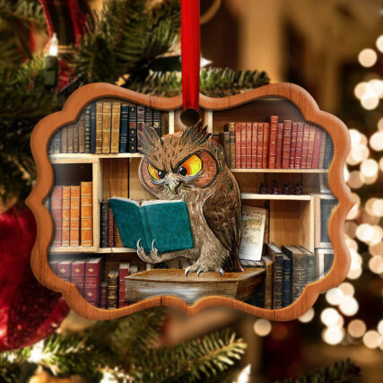 Christmas Funny Owl Lover Book Library Wood Texture Decor Tree Hanging - Horizontal Ornament - Owl Ohh - Owl Ohh