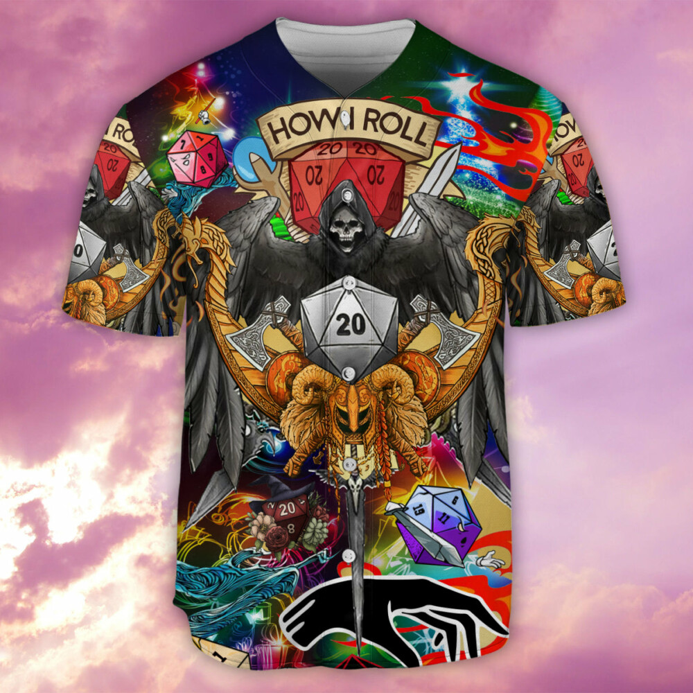 Skull D20 How I Roll Christmas Style - Baseball Jersey - Owl Ohh - Owl Ohh