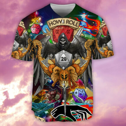 Skull D20 How I Roll Christmas Style - Baseball Jersey - Owl Ohh - Owl Ohh