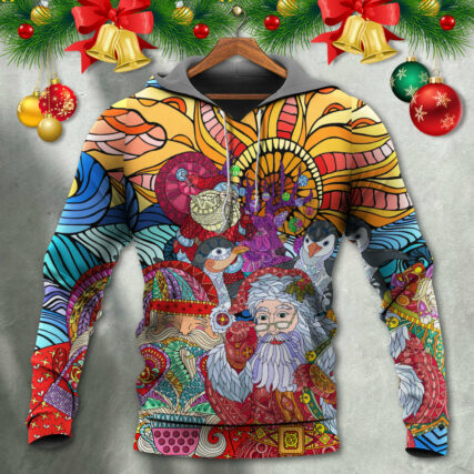 Christmas Santa Colorful Geometry - Hoodie - Owl Ohh - Owl Ohh