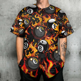 Billiard Eight Ball Burning With Fire Flames - Baseball Jersey - Owl Ohh - Owl Ohh