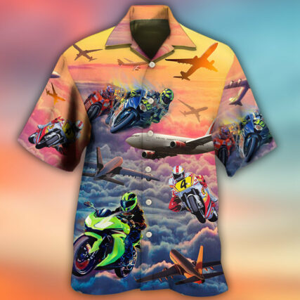 Motorcycle And Airplane Lover Dream Sky - Hawaiian Shirt - Owl Ohh - Owl Ohh