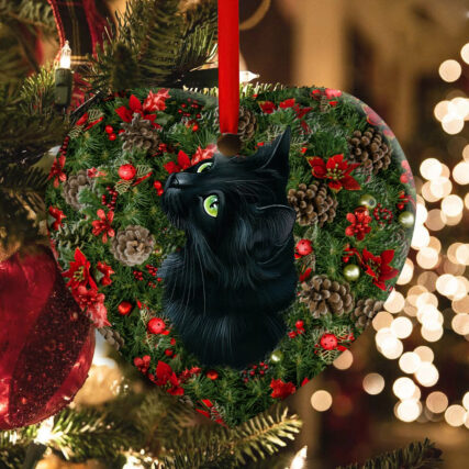 Christmas Black Cat Meowy Catmas - Heart Ornament - Owl Ohh - Owl Ohh