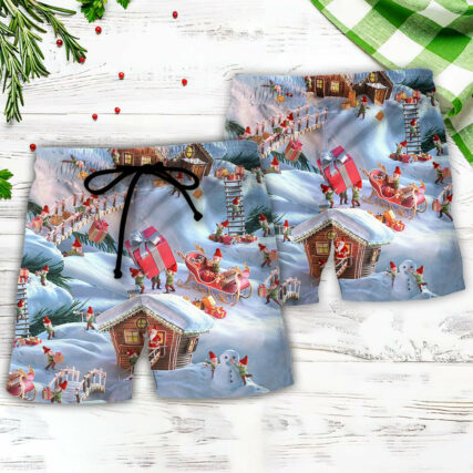 Christmas Santa And Gnome Merry Xmas - Beach Short - Owl Ohh - Owl Ohh