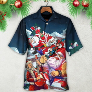 Christmas Santa With Electric Guitar - Hawaiian Shirt - Owl Ohh - Owl Ohh