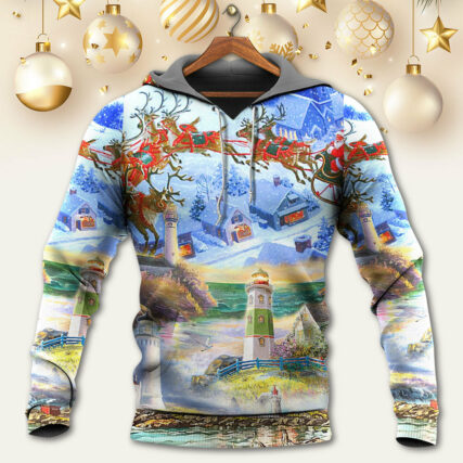 Lighthouse Christmas Santa Through The Storm - Hoodie - Owl Ohh - Owl Ohh