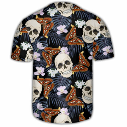 Skull And Moths Tropical Style - Baseball Jersey - Owl Ohh - Owl Ohh