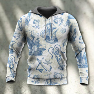Ocean Life Vintage Sailboat Sea Monster Geographical Maps - Hoodie - Owl Ohh - Owl Ohh