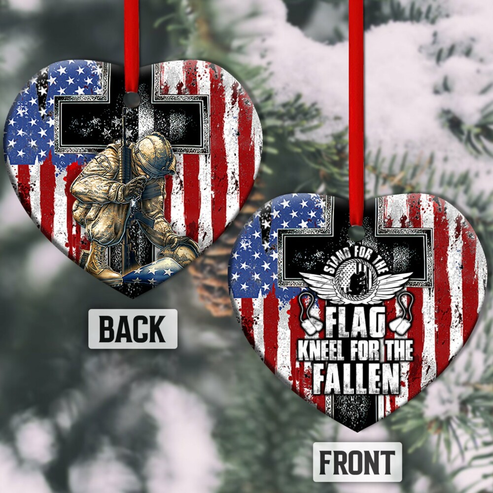 Veteran Stand For The Flag Kneel For The Fallen - Heart Ornament - Owl Ohh - Owl Ohh