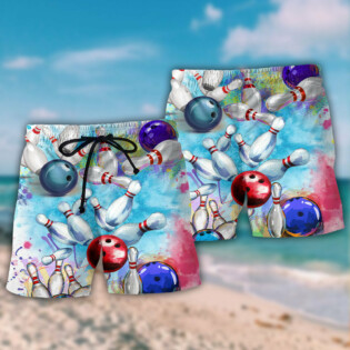 Bowling Ball And Pins Colorful Style - Beach Short - Owl Ohh - Owl Ohh