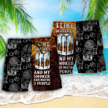 Wine Whiskey I Like Whiskey And My Smoker - Beach Short - Owl Ohh - Owl Ohh