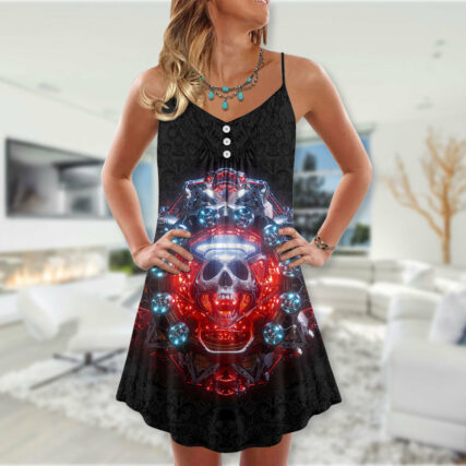 Skull Electric Dream Or Die - V-neck Sleeveless Cami Dress - Owl Ohh - Owl Ohh
