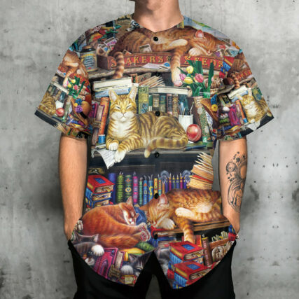 Book Happiness Is A Good Book And A Cat Sleeping - Baseball Jersey - Owl Ohh - Owl Ohh