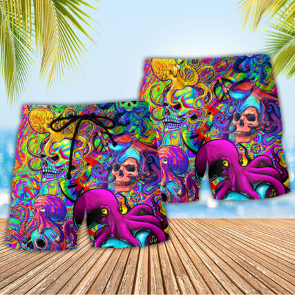 Hippie Skull Octopus Colorful Tie Dye - Beach Short - Owl Ohh - Owl Ohh