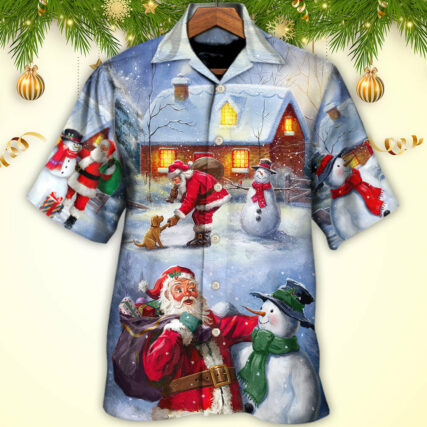 Christmas Santa Love Snowman In The Village Gift For Xmas - Hawaiian Shirt - Owl Ohh - Owl Ohh