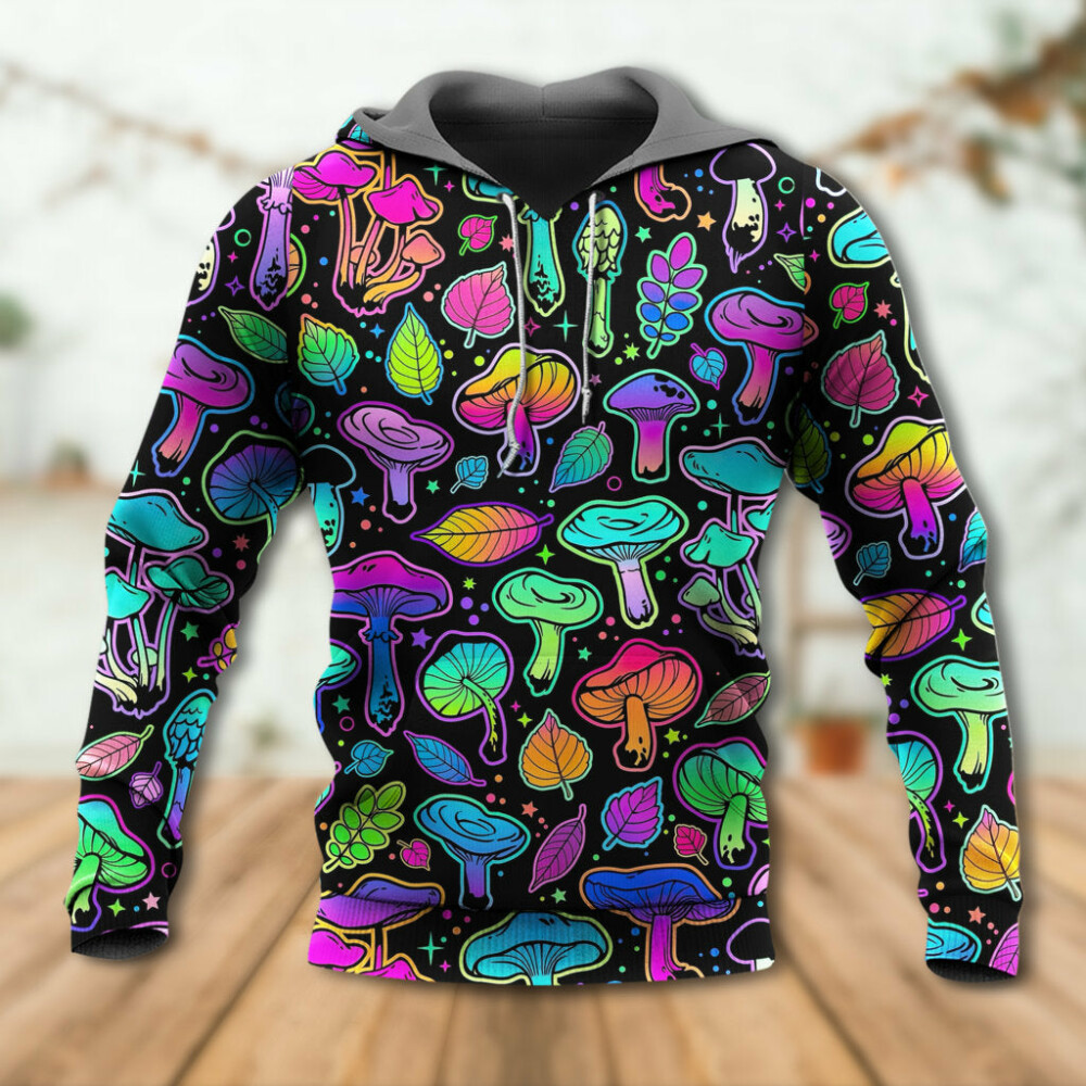 Mushroom Neon Colorful Bright With Leaf - Hoodie - Owl Ohh - Owl Ohh