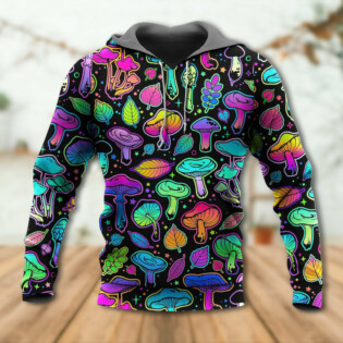 Mushroom Neon Colorful Bright With Leaf - Hoodie - Owl Ohh - Owl Ohh