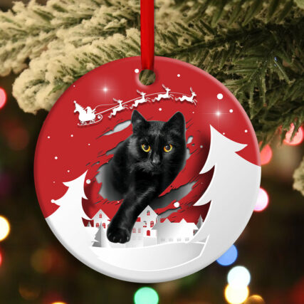 Christmas Black Cat Love Xmas Paper Cut Decor Tree Hanging - Circle Ornament - Owl Ohh - Owl Ohh