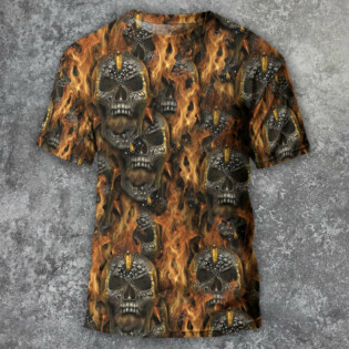 Skull Bullet Head Shot Fire - Round Neck T-shirt - Owl Ohh - Owl Ohh
