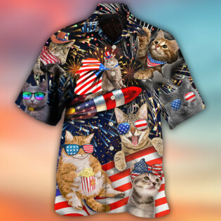 Cat Independence Day Happy Firework - Hawaiian Shirt - Owl Ohh - Owl Ohh