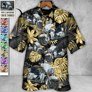 Motorcycle Gold Black Tropical Leaves - Hawaiian Shirt - Personalized Photo Gifts, Custom Photo Gifts, Personalized Gifts Ideas for men and women, kids - Owl Ohh