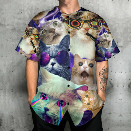 Cat Snooping In Space Funny - Baseball Jersey - Owl Ohh - Owl Ohh