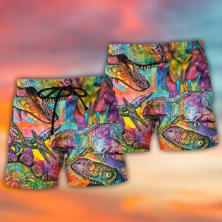 Dinosaur Colorful Art Style - Beach Short - Owl Ohh - Owl Ohh
