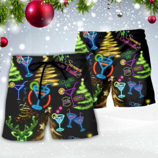 Cocktail Christmas Neon Art Drinking - Beach Short - Owl Ohh - Owl Ohh