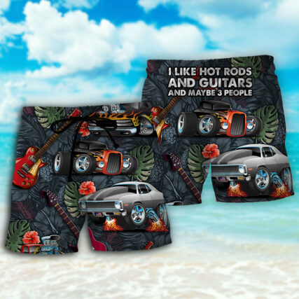 Hot Rod Guitar I Like Hot Rods And Guitars - Beach Short - Owl Ohh - Owl Ohh