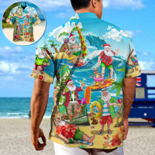 Christmas In July Santa Claus Surfing And Enjoy Summer Beach - Hawaiian Shirt - Owl Ohh-Owl Ohh