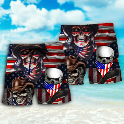 Skull Independence Day Cowboy Skull US - Beach Short - Owl Ohh - Owl Ohh