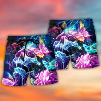 Skull Butterfly Flower Dream Lighting - Beach Short - Owl Ohh - Owl Ohh