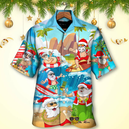 Christmas Santa Claus Play On The Beach Mele Kalikimaka Funny - Hawaiian Shirt - Owl Ohh - Owl Ohh