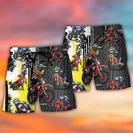 Motocross Racing Lover Motorcycle Art Style - Beach Short - Owl Ohh - Owl Ohh