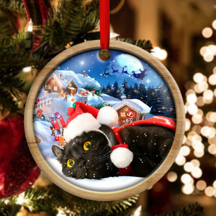 Christmas Black Cat Happy Xmas Light Decor Tree Hanging - Circle Ornament - Owl Ohh - Owl Ohh