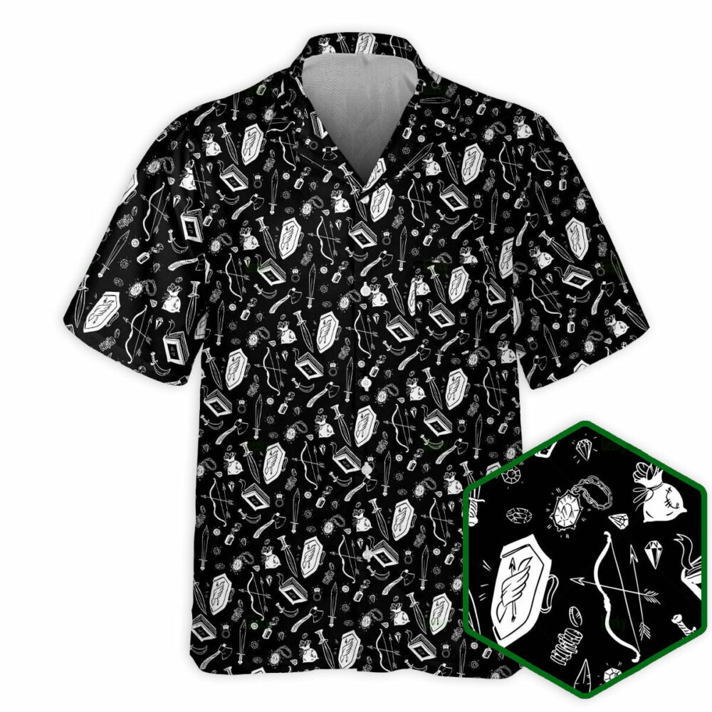 DnD Items Black And White - Hawaiian Shirt - Owl Ohh - Owl Ohh
