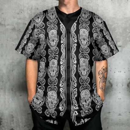 Skull Diamond Pattern Black And White - Baseball Jersey - Owl Ohh - Owl Ohh