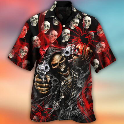 Skull Dark Gun Red Smoke Lighting - Hawaiian Shirt - Owl Ohh - Owl Ohh