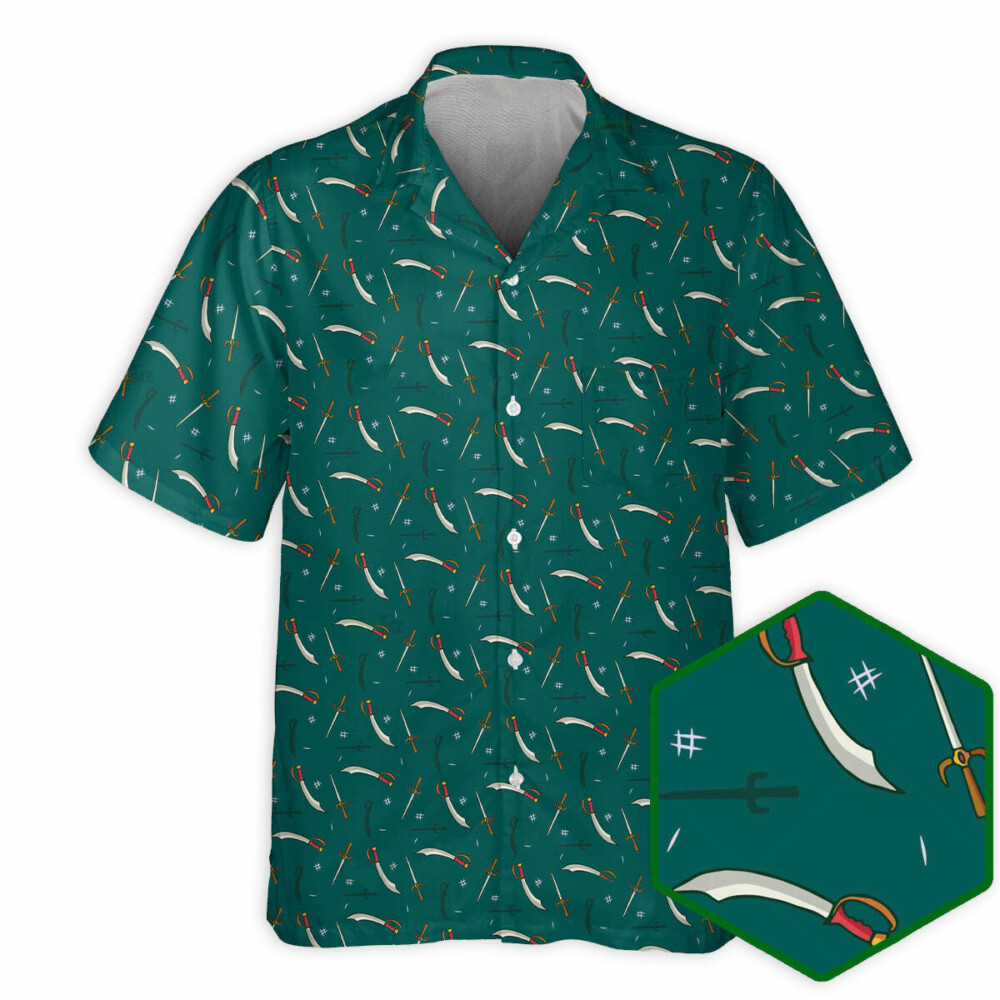 DnD Sapphire Blue Sword Pattern - Hawaiian Shirt - Owl Ohh - Owl Ohh