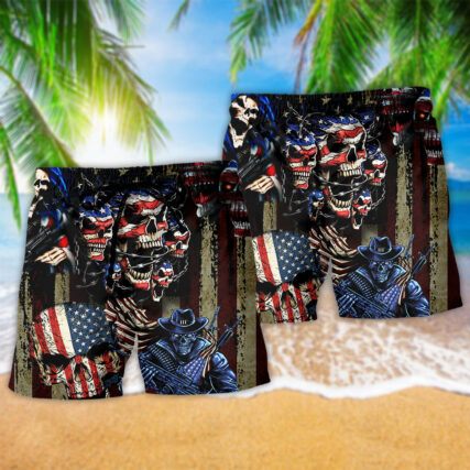 America Skull Pride Cool Style - Beach Short - Owl Ohh - Owl Ohh
