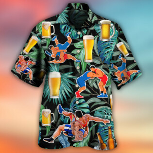 Beer And Wrestling Tropical Pattern - Hawaiian Shirt - Owl Ohh - Owl Ohh