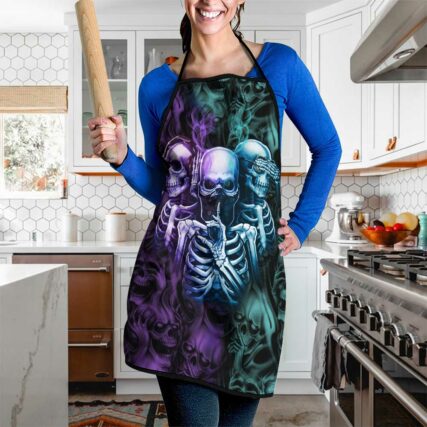Skull Neither Hear Nor See - Adjustable Apron - Owl Ohh - Owl Ohh