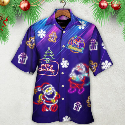 Christmas Santa Neon Light Xmas Party - Hawaiian Shirt - Owl Ohh - Owl Ohh