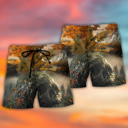 Skull Into The Forest I Go Hiking Lover Camping - Beach Short - Owl Ohh - Owl Ohh